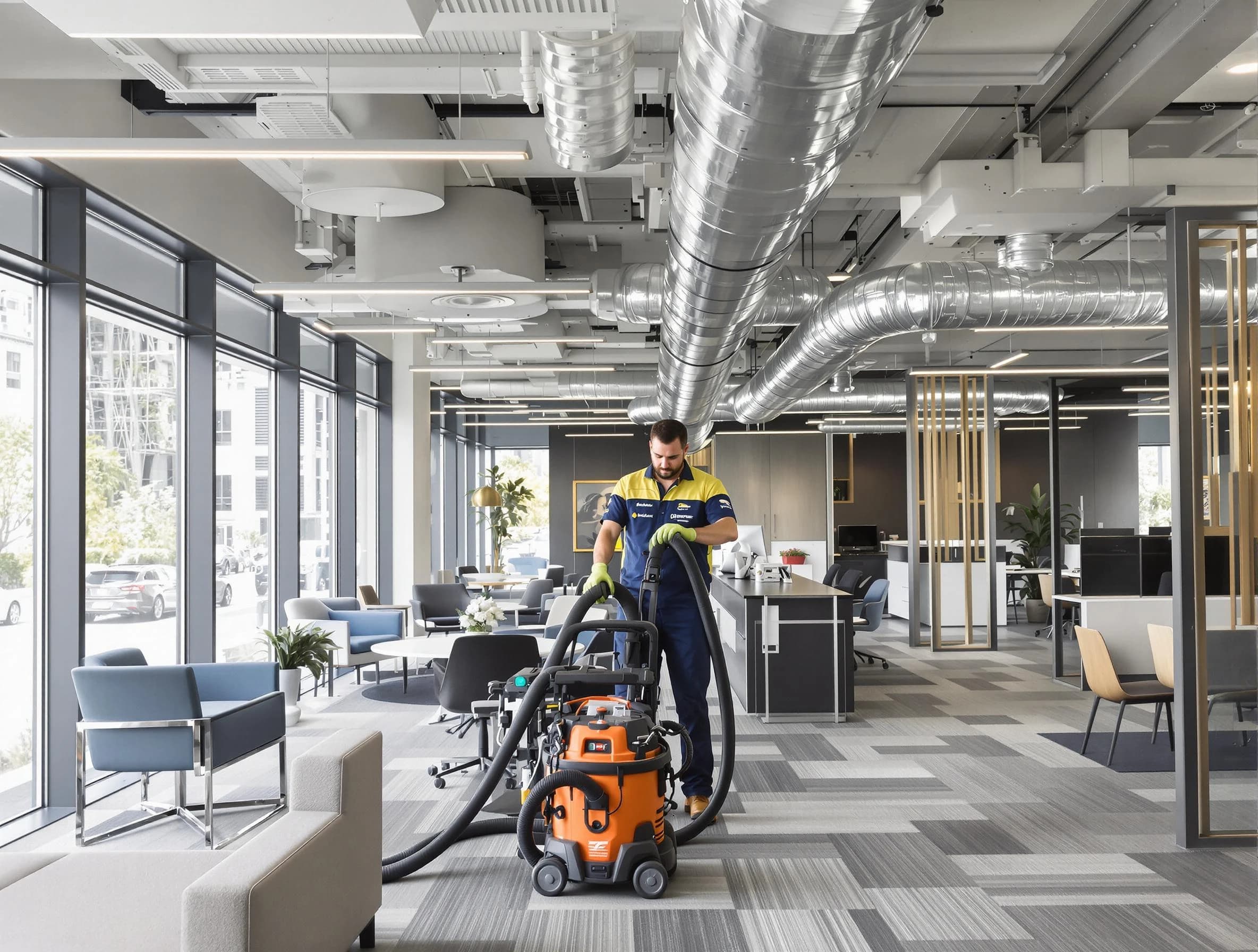 Bridgewater Air Duct Cleaning team performing thorough commercial duct cleaning at a Bridgewater business center