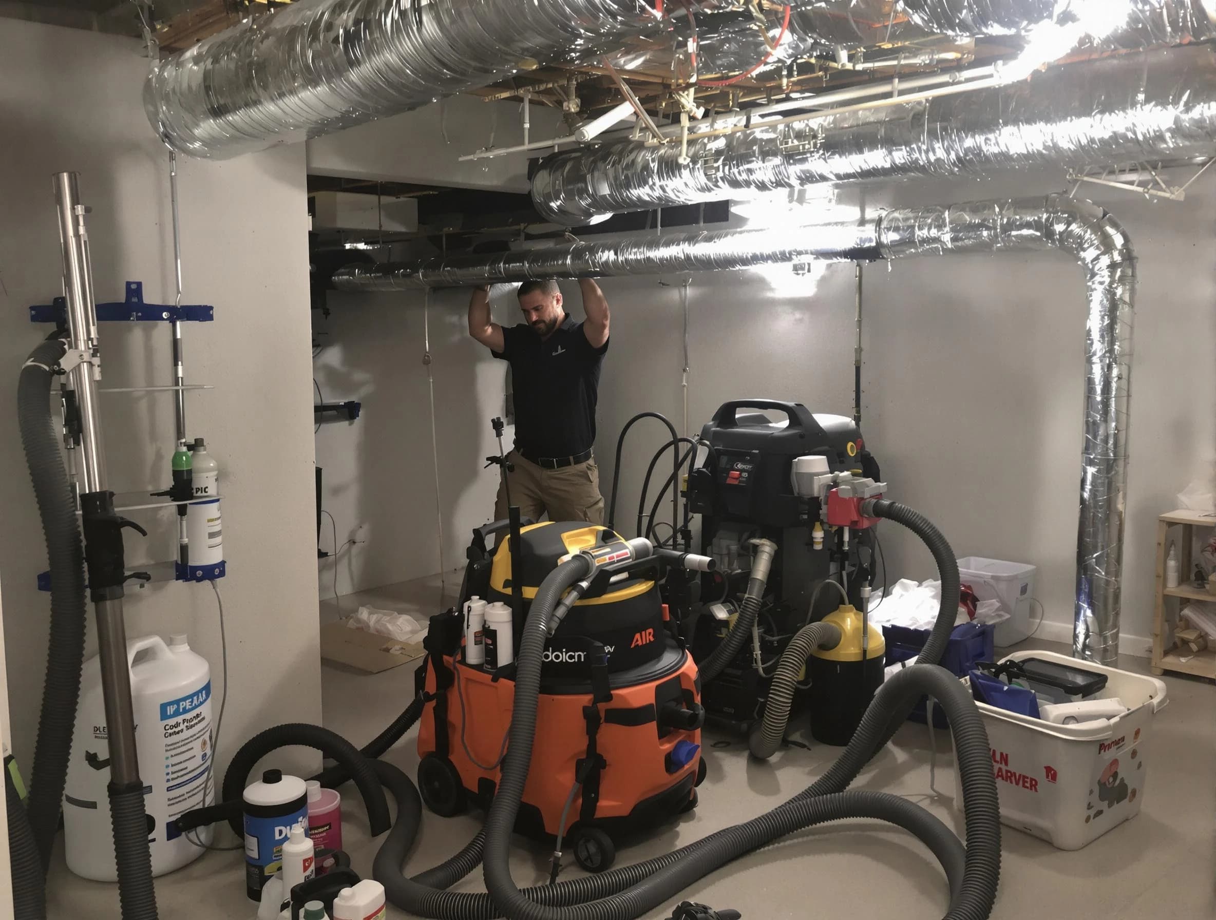 Bridgewater Air Duct Cleaning specialist performing professional mold removal from air ducts using safety equipment in Bridgewater