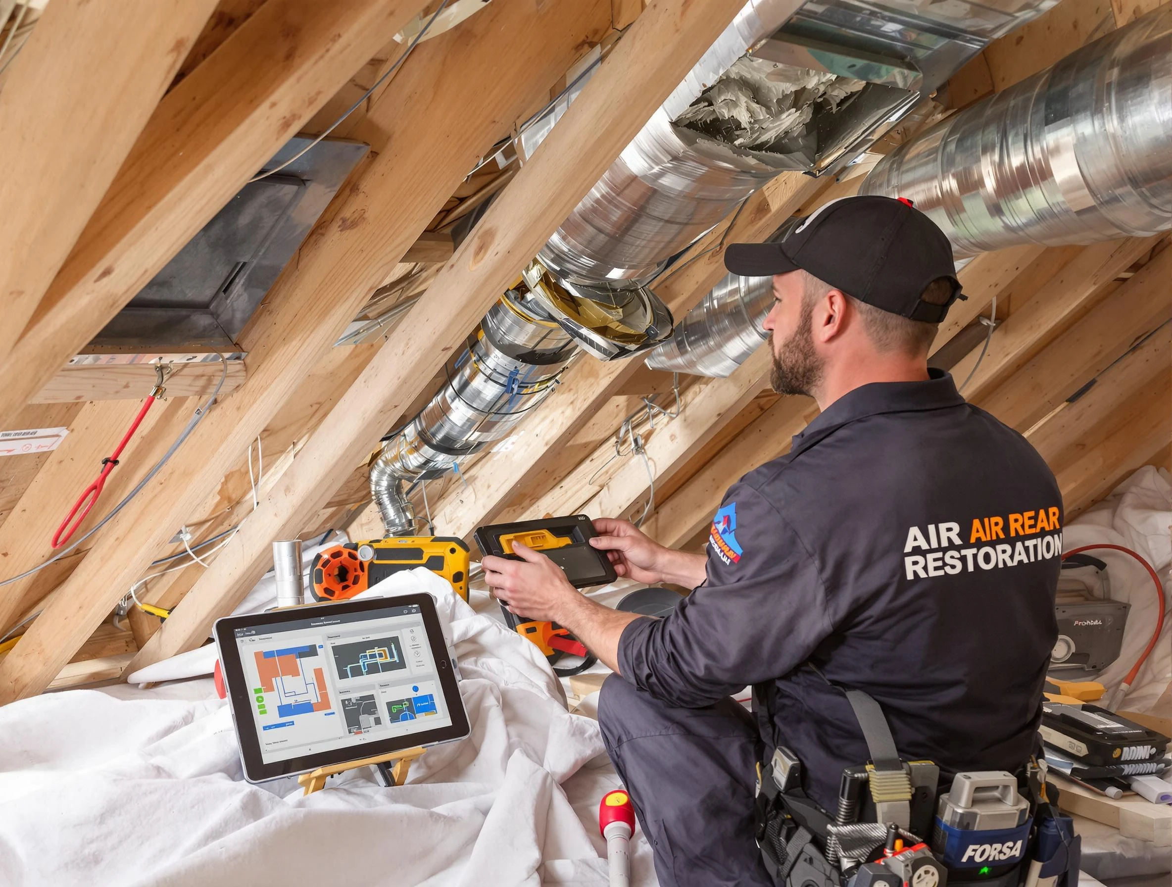 Bridgewater Air Duct Cleaning technician performing precise duct repair work in Bridgewater